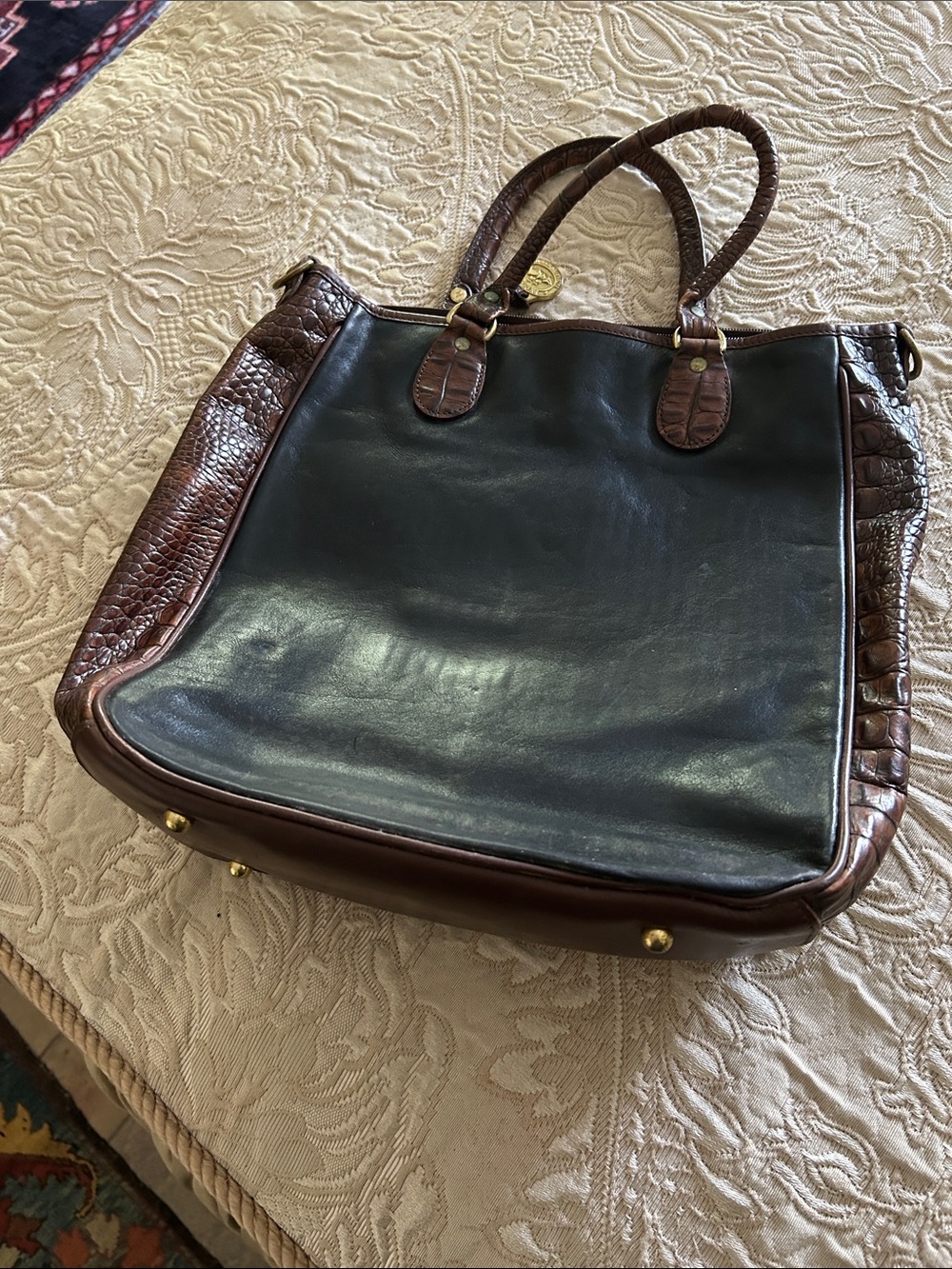 Brahmin Black and Brown Leather Tote